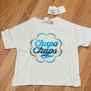 Zara White Tee with Blue and Yellow Graphic